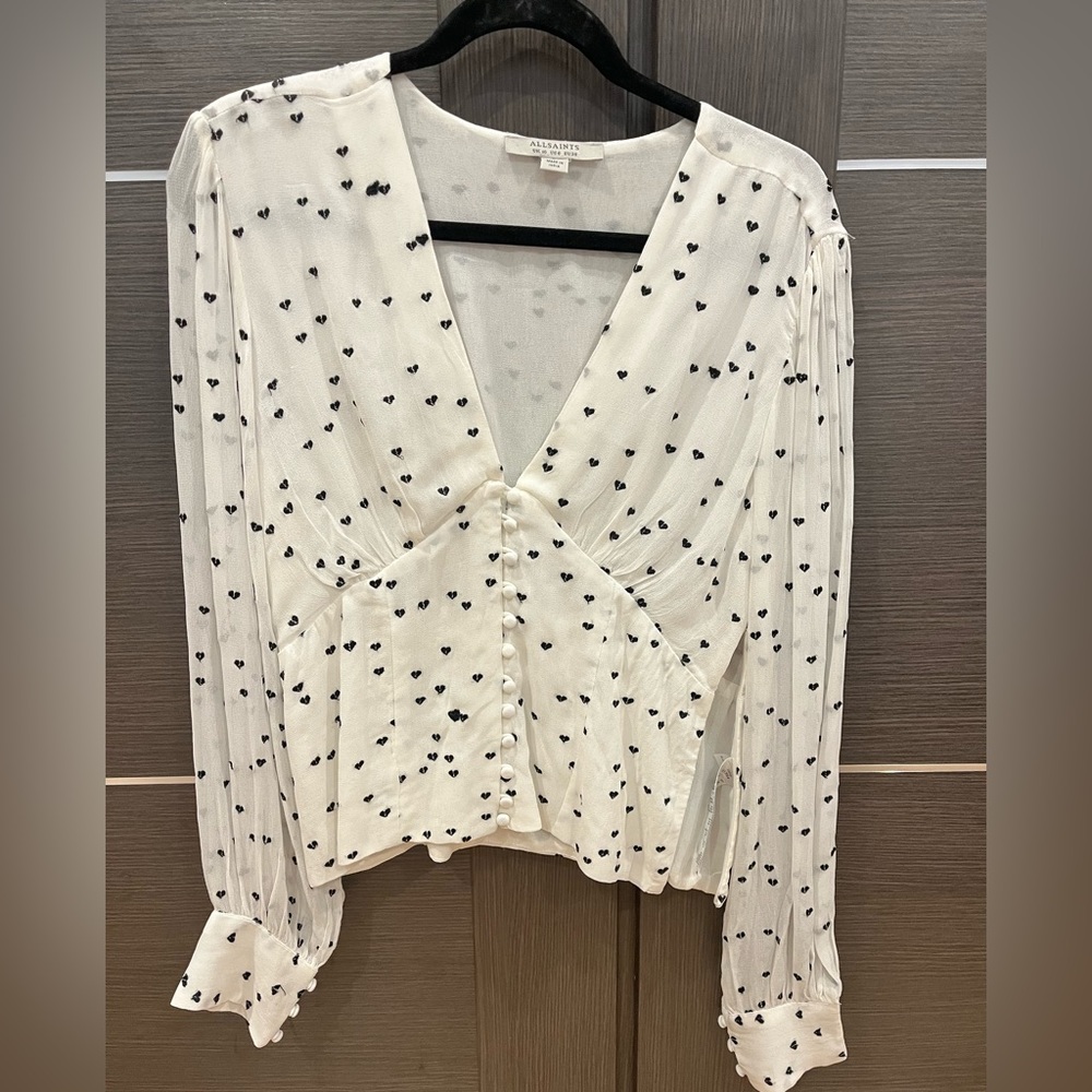 All Saints Amalie Embroidered Hearts Top